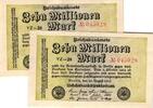 10 Millionen Mark 1923 Deutschland Ro 105a FZ:YZ BZ:28 2 Scheine gleiche KN !!!  aunc 