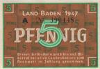Deutschland 5 Pfennig 1947 Ro 208b Serie A Land Baden unc ---K2  30,00 EUR  zzgl. 3,50 EUR Versand