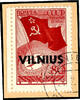 Litauen - Landesausgabe 80 Kop.  Nordpolflug  mit schwarzem Aufdruck  VILNIUS , Aufdruckfehler V  Kerbe rechts oben im rechten Schenkel des N , tadel