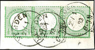 Deutsches Reich 1/3 Groschen kleiner Schild, grün, waagerechter Dreierstreifen, oben teils Scherentrennung, mit Ekr. VERDEN 27/173 auf Briefstück, gepr. Krug BPP, Fotobefund Hennies BPP, Mi. 200.- -