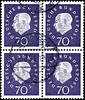 Bundesrepublik Deutschland 70 Pfennig Heuss, Viererblock, tadellos, gestempelt, zwei Werte haben je einen mininmal verkürzten Zahn, Fotobefund Schlegel BPP, Mi. 500.- -