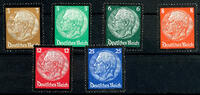 Deutsches Reich 3 Pfennig - 25 Pfennig Hindenburg - Trauer, kompletter Satz mit sechs Werten, postfrisch, tadellose Erhaltung, Mi. 150.- -