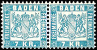 Baden 7 Kreuzer blau, waagerechtes Paar, tadellos postfrisch, unsigniert, Fotobefund Franz Stegmüller BPP echt und einwandfrei, Mi. 150.- -