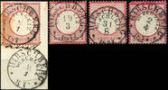 Thurn & Taxis Nachverwendungen HIRSCHBERG BEI SCHLEIZ - K1, mit Daten aus 1872 bis 1874 auf vier 1 Gr.-Marken, teils kleine Mängel -