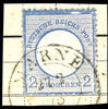 Deutsches Reich 2 Gr. hellgraublau, großer Schild, Plattenfehler I, mit Schleswig-Holstein-K2 MARNE 27 2 73 auf Briefstück, Fotobefund Sommer BPP vorzüglich erhalten, Mi. 200.- -