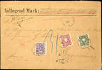 Deutsches Reich Mark 5 Pfg breite e mit 10 Pfg und 50 Pfg (je b-Farbe) portorichtig auf Wertbrief (gefaltet) über 1.250.- von CRUCZNO 29 9 89 nach Braunschweig, gepr. Gotw. Zenker VÖB -