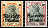 Deutsche Post in Marokko 40 Pfennig 30 und Germania mit Aufdruck 'Marocc... 49,00 EUR  zzgl. 4,50 EUR Versand
