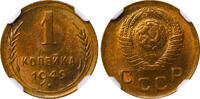 USSR 1 Kopeck 1949 Soviet Union, 1 Kopeck, 1949 year, NGC, MS 65 MS 65 58,80 EUR  zzgl. 10,00 EUR Versand