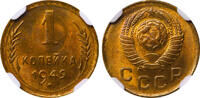 USSR 1 Kopeck 1949 Soviet Union, 1 Kopeck, 1949 year, NGC, MS 65 MS 65 58,80 EUR  zzgl. 10,00 EUR Versand
