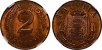 Latvia 2 Santimi 1939 Latvia, 2 Santimi, 1939 year, NGC, MS 64 RB MS 64 RB 140,00 EUR  zzgl. 10,00 EUR Versand
