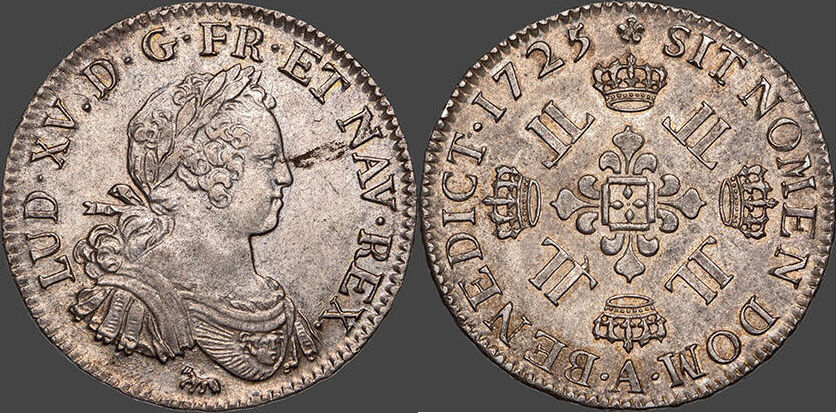 Frankreich 1725 Louis XV (17151774) Demi écu aux 8L Paris Etat vz