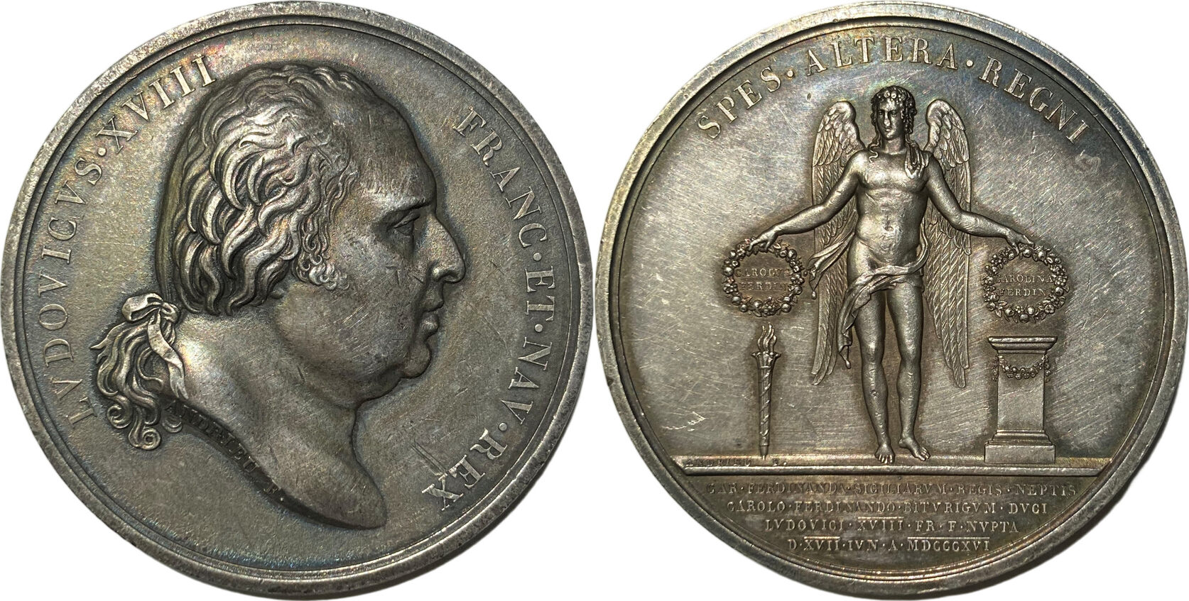 Medaillen, Jetons 1816 Médaille Louis XVIII Mariage du Duc de Berry