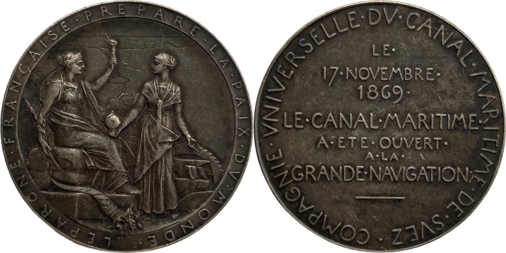 Medaillen Jetons Médaille Compagnie universelle du canal maritime de Suez par Roty 1869 Argent