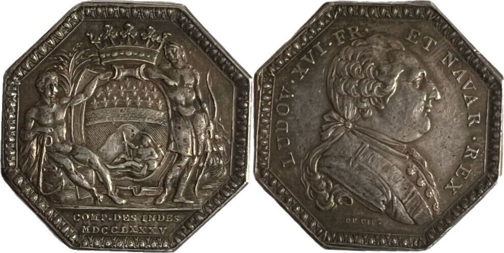 Jeton 1785 des colonies Louis XVI Compagnie des Indes. Palmes inversées ...