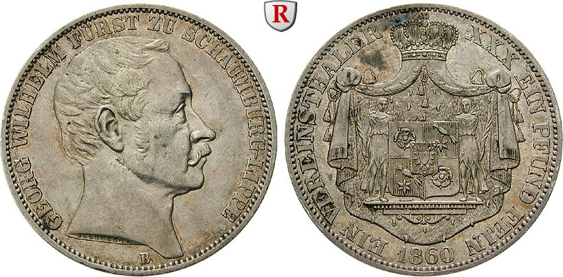 Vereinstaler 1860 Schaumburg-Lippe, Georg Wilhelm, 1807-1860 Vz / Vz-st ...