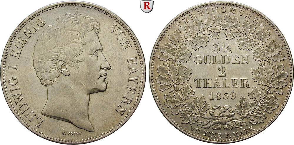 Bayern Vereinsdoppeltaler 1839 Königreich, Ludwig I., 18251848 ssvz