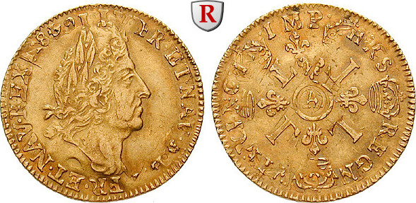 Frankreich Louis d´or aux quatre L 1693-1699 Louis XIV., 1643-1715 ...