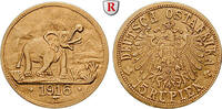 Deutsch-Ostafrika 15 Rupien 15 Rupien 1916, Tabora. Elefant vor dem Kilimandscharo. Arabeske endet unter A. Gold. J. 728a., Gold, 7,05 g -