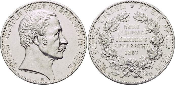 Schaumburg-Lippe Doppeltaler 1857 B Georg Wilhelm 1807-1860. Winz.Kr ...