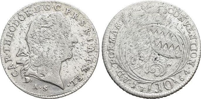 PfalzKurlinie 10 Kreuzer 1764 AS Karl Theodor 17421799. Rauher
