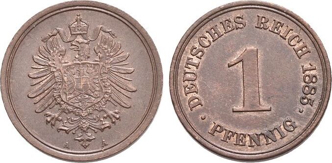Deutsches Reich CUPfennig 1885 A vorzüglich
