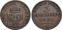 Brandenburg-Preussen CU-3 Pfennig Wilhelm I. 1861-1888. -