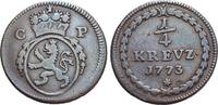 Pfalz-Kurlinie CU-1/4 Kreuzer Karl Theodor 1742-1799. -
