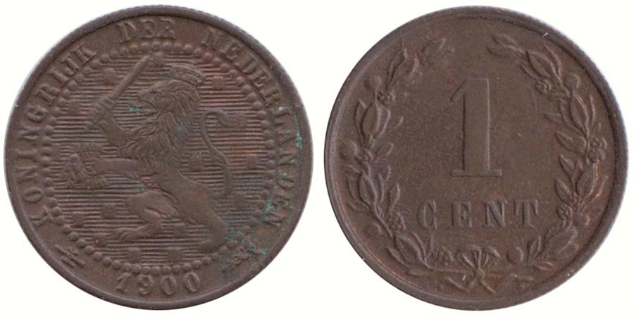 Nederland 1 Cent 1900 B Wilhelmina 1890-1948 Vz | MA-Shops