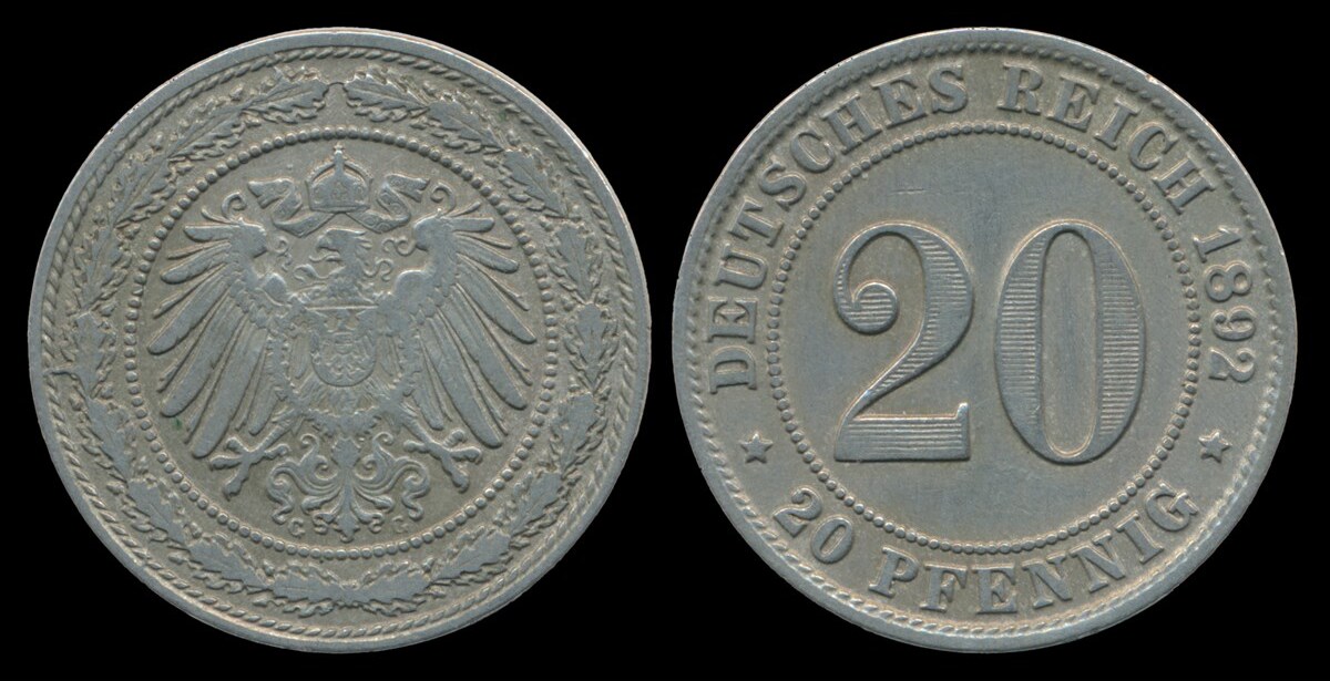 Mynter Germany 20 Pfennig 1892 G VF | MA-Shops