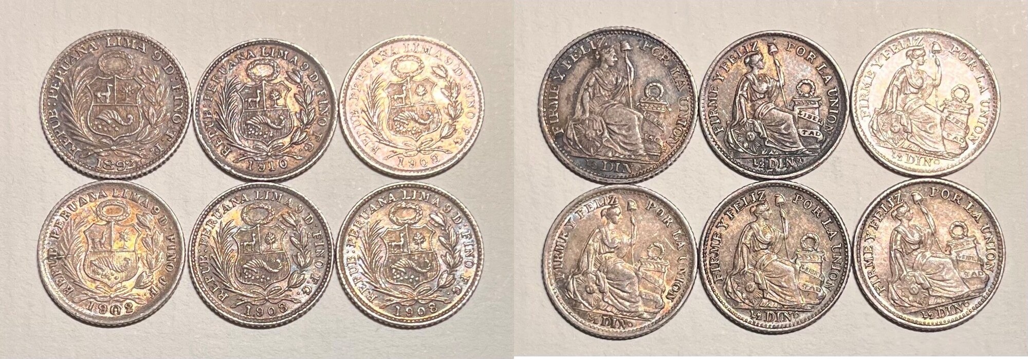 Pièce De Monnaie 1/2 Din En Argent Du Pérou 1892 - Collection Argent Amérique Du Sud