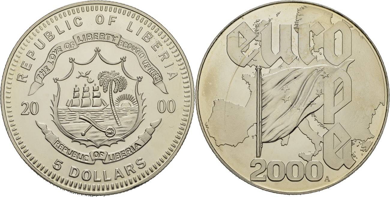 Liberia 5 Dollars 2000 Polierte Platte MA Shops tunisia-1-dinar-1970-katz-auction
