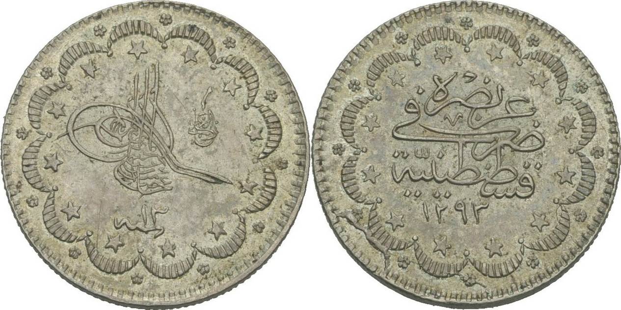 Türkei Osmanen 5 Kurush Abdul Hamid II. (AH 1293-1327) 1876-1909. vz+ ...