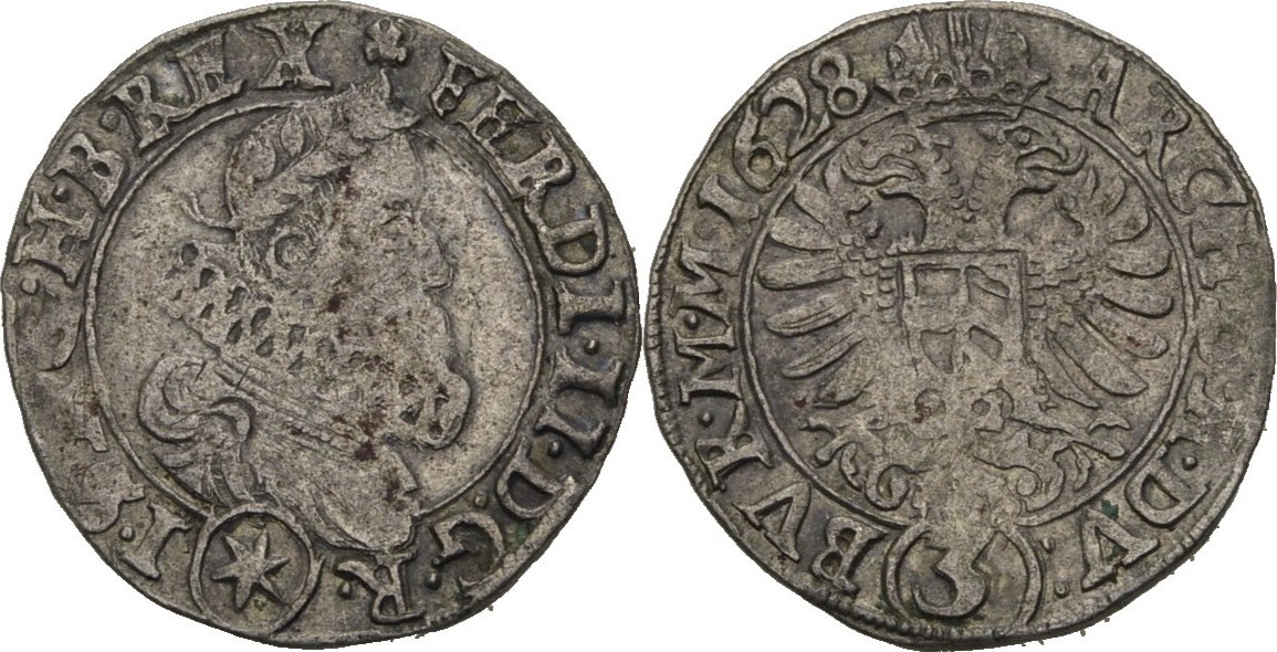RDR Böhmen Kuttenberg 3 Kreuzer 1628 Ferdinand II., 16191637 ss