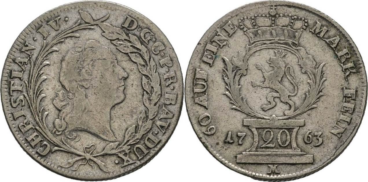 Pfalz Zweibrücken 20 Kreuzer 1763 Christian IV., 17351775 ss