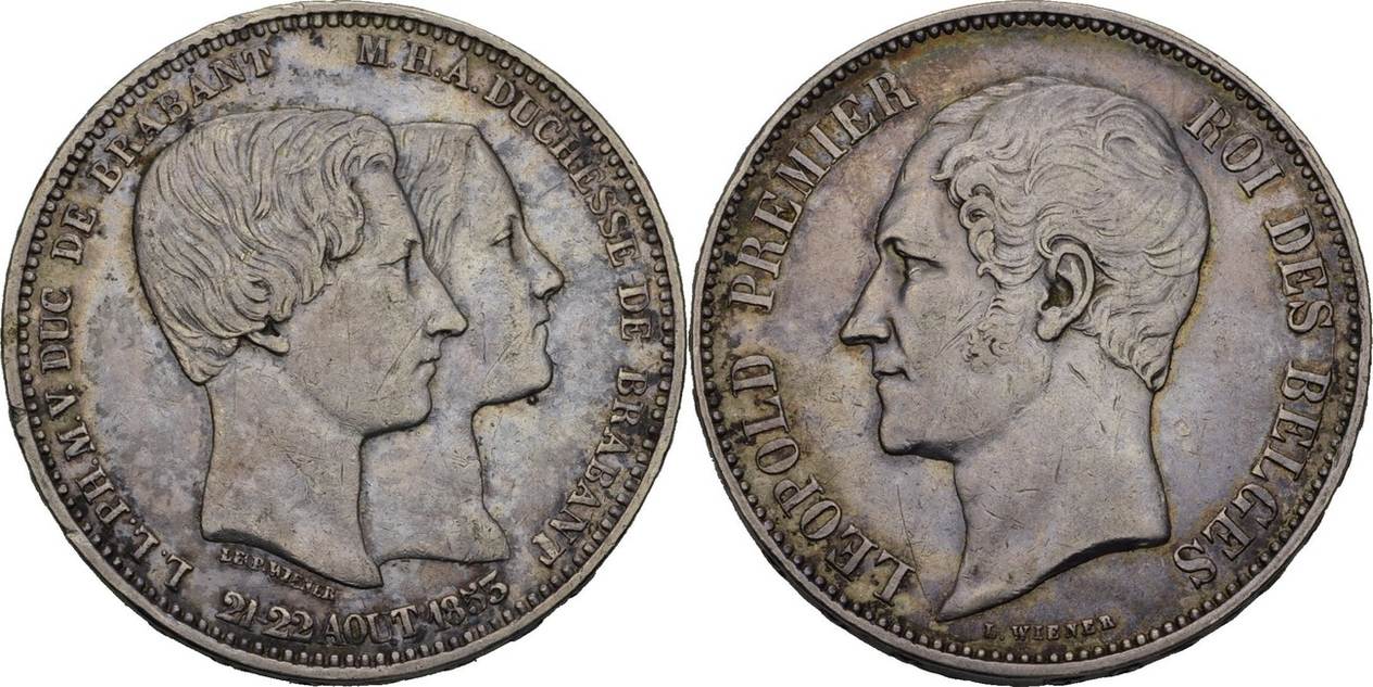 Belgium Belgien 5 Francs 1853 Leopold I., 18301865 kl. Kratzer, ss