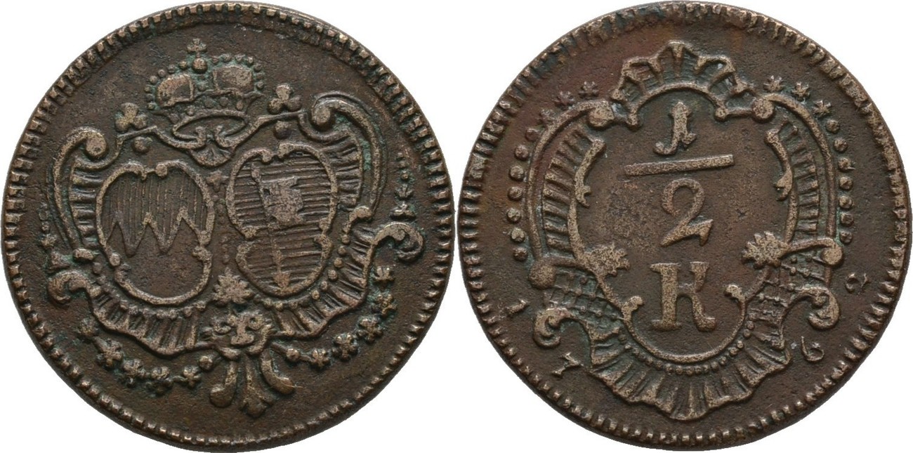 Würzburg, Bistum 1/2 Kreuzer 1762 Adam Friedrich von Seinsheim, 1755