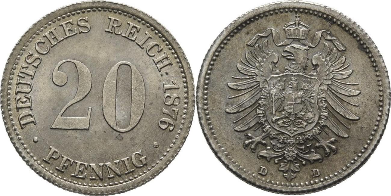 Deutsches Reich 20 Pfennig 1876 D vz
