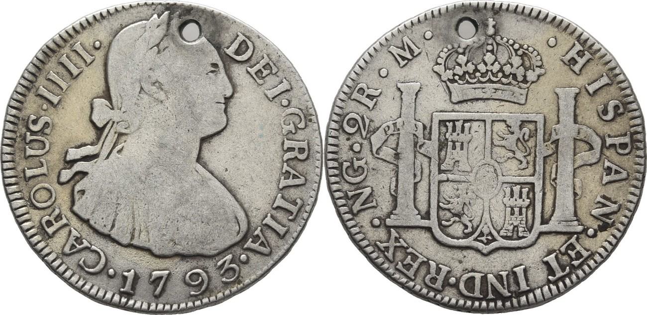Spanien Guatemala 2 Reales 1793 Carlos IV., 17881808 Gelocht, ss MA