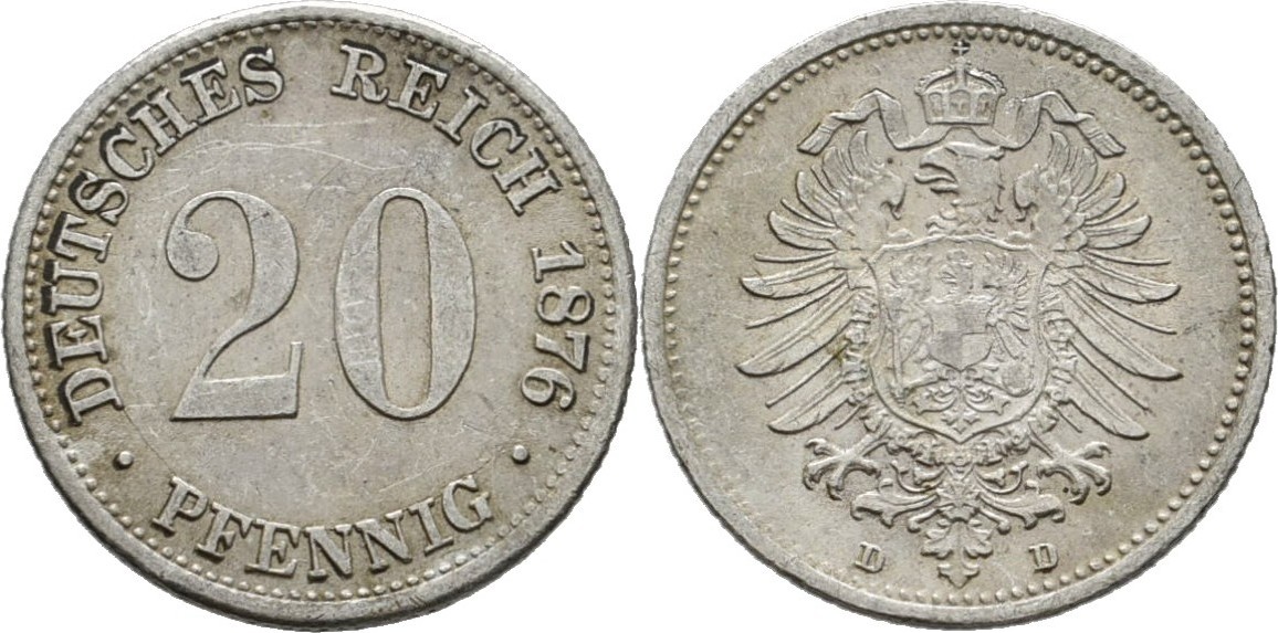 Deutsches Reich 20 Pfennig 1876 D ss