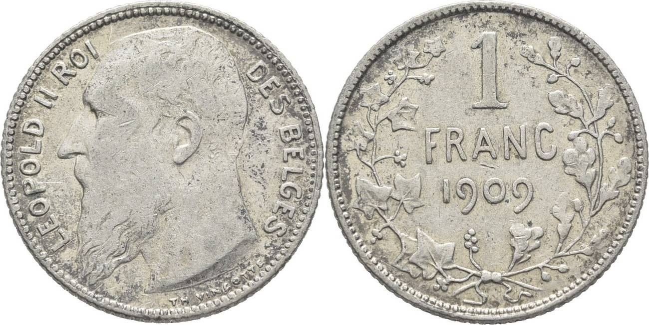 Belgien 1 Franc 1909 Leopold II., 18651909 fast ss/ss