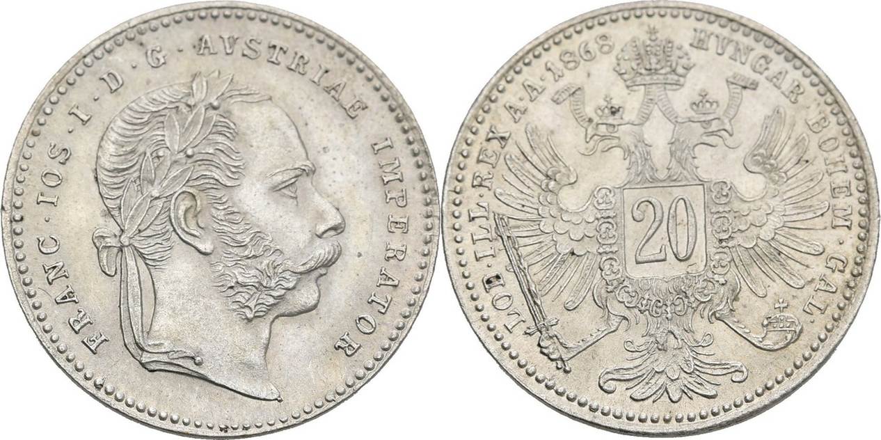 Österreich Ungarn 20 Kreuzer 1868 Franz Joseph, 1848-1916 ...