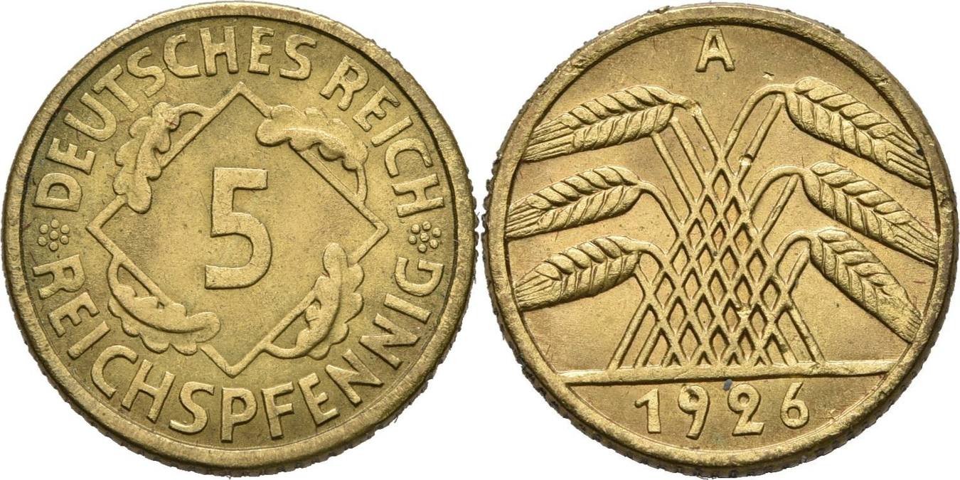 Deutsches Reich 5 Reichspfennig 1926 A Kl Randfehler Vz MA Shops