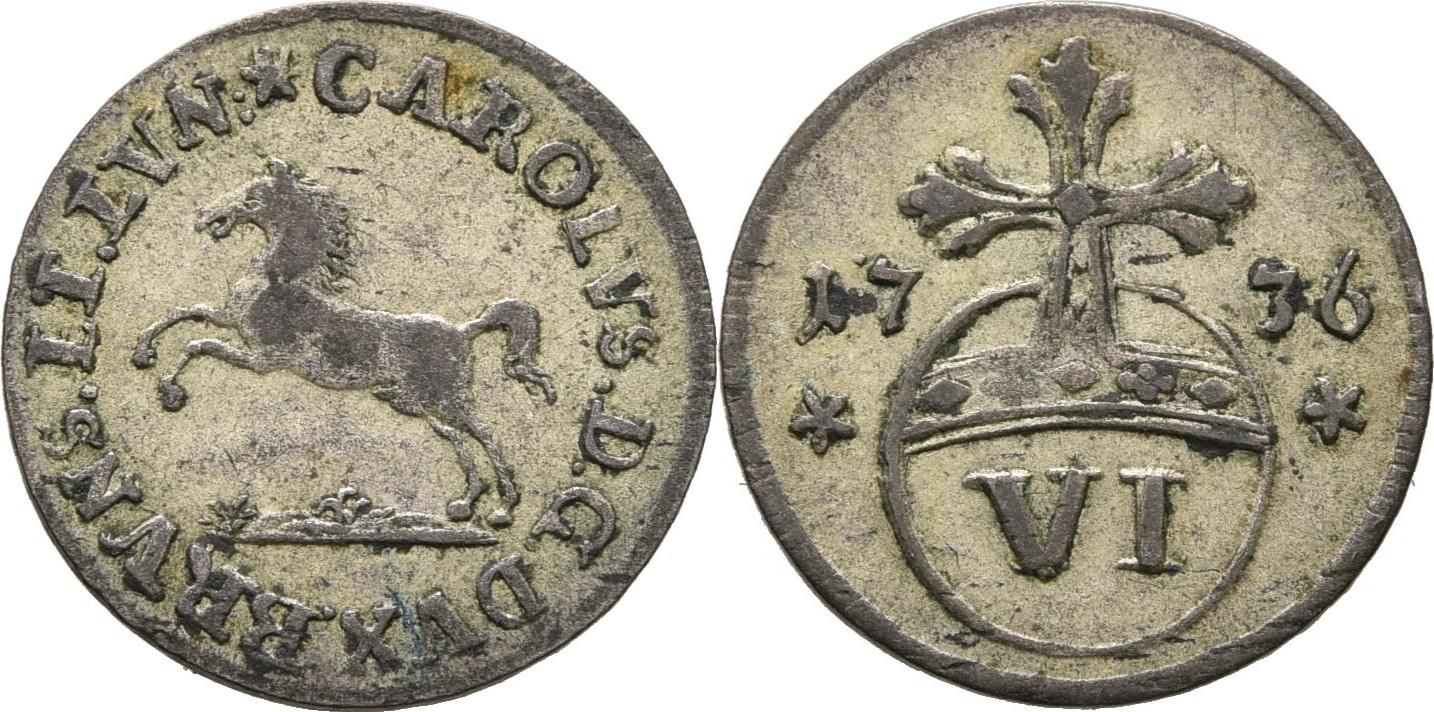 Braunschweig Wolfenbüttel VI Pfennige 1736 Karl I., 17351780 ss+ MA