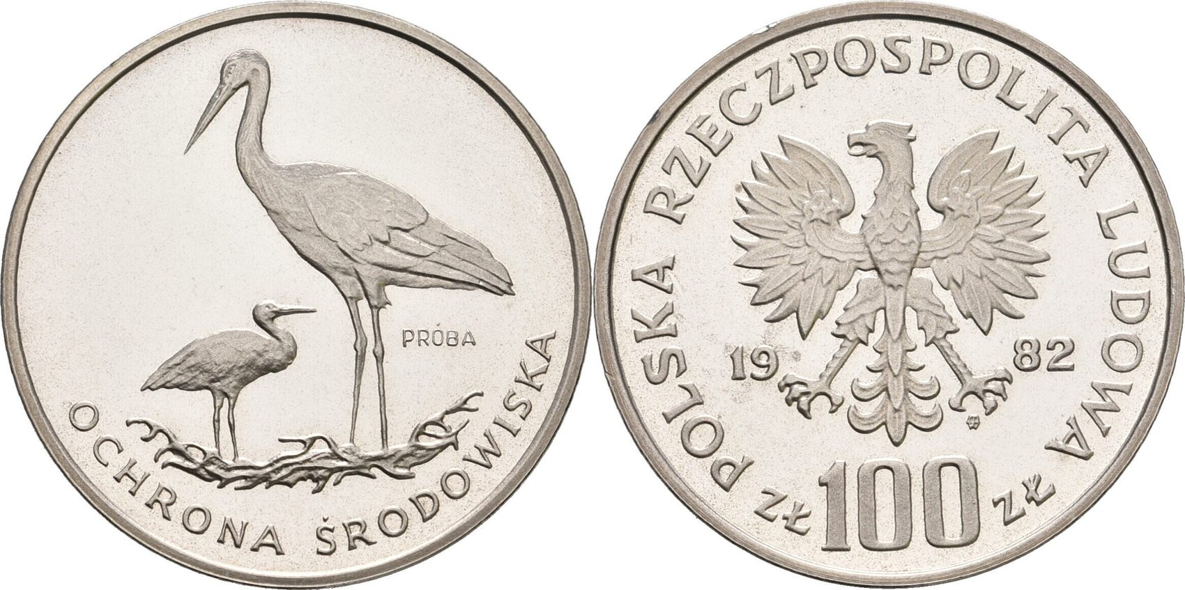 Polen 100 Zloty Probe 1982 Storch Offen Kontaktmarken Kl Randschl ge 