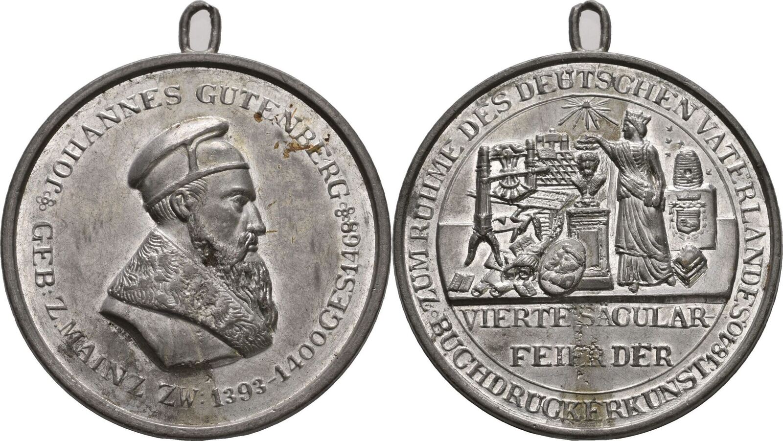 Mainz Tragbare Medaille 1840 Gutenberg Buchdruck Vz MA Shops