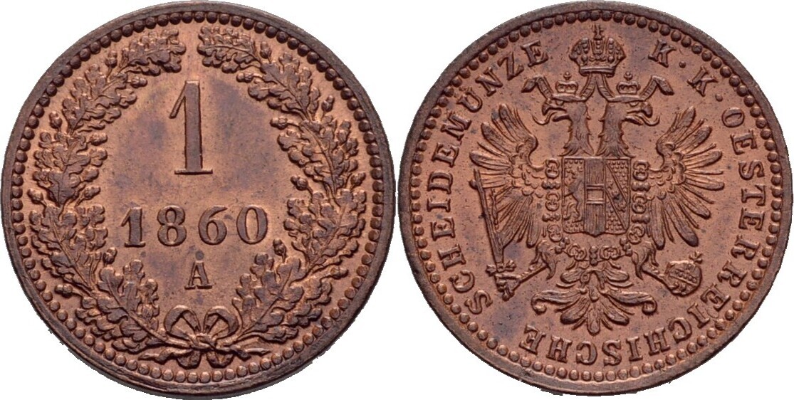 Österreich Habsburg Wien 1 Kreuzer 1860 A Franz Josef I. 18481916 vz+