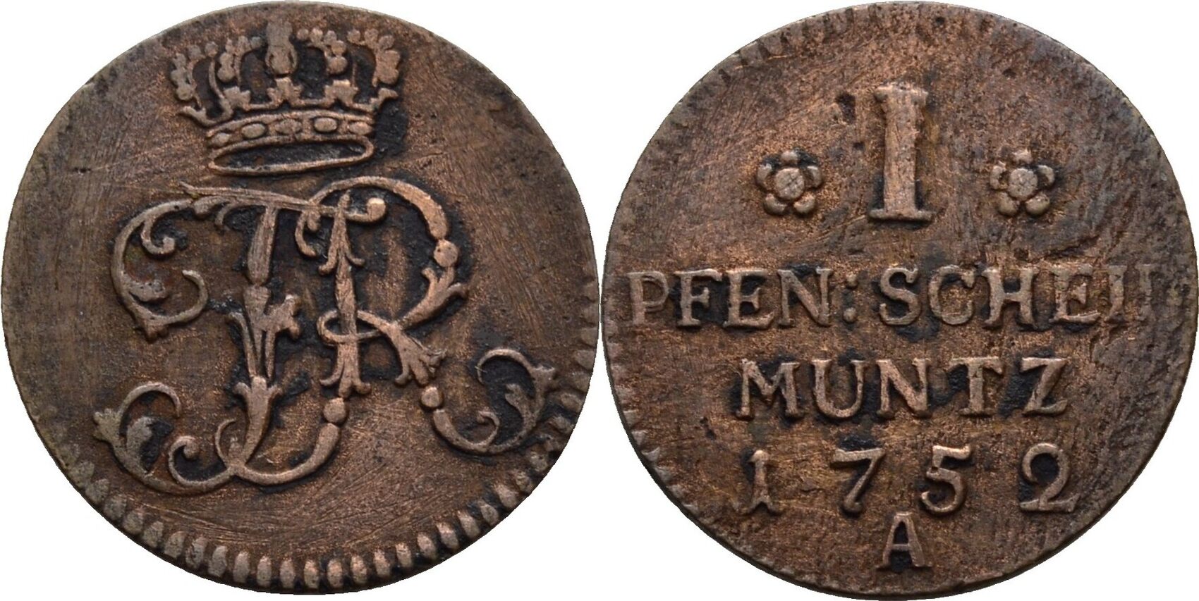 Preussen Berlin 1 Pfennig 1752 A Friedrich II., 17401786 ss