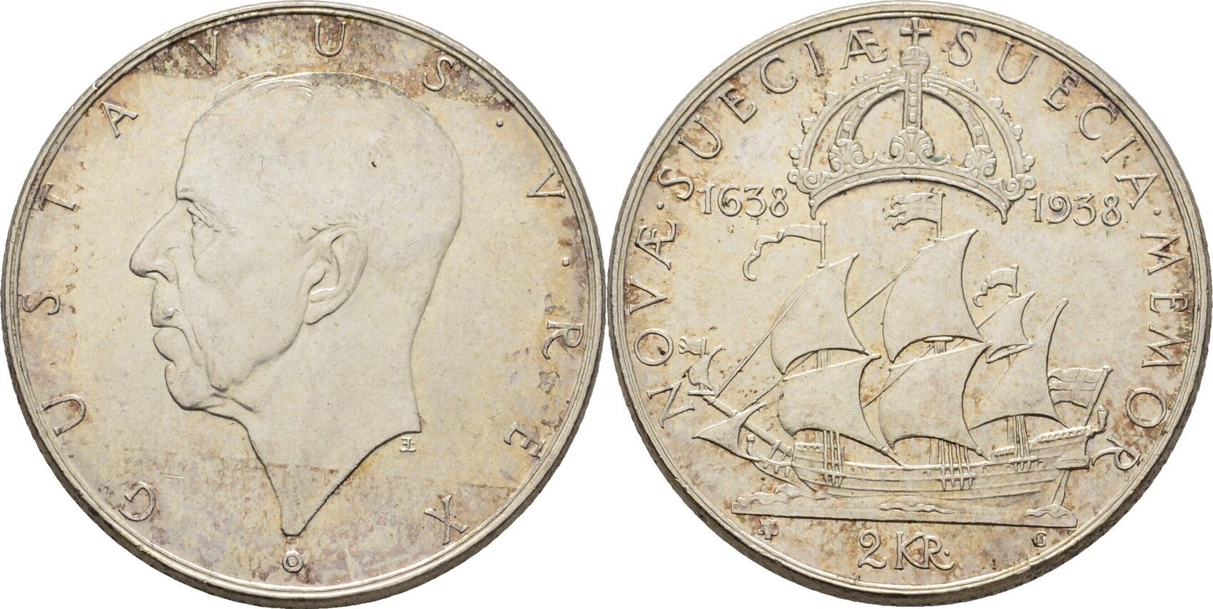 Schweden 2 Kronor 1938 Gustav V. Vz | MA-Shops