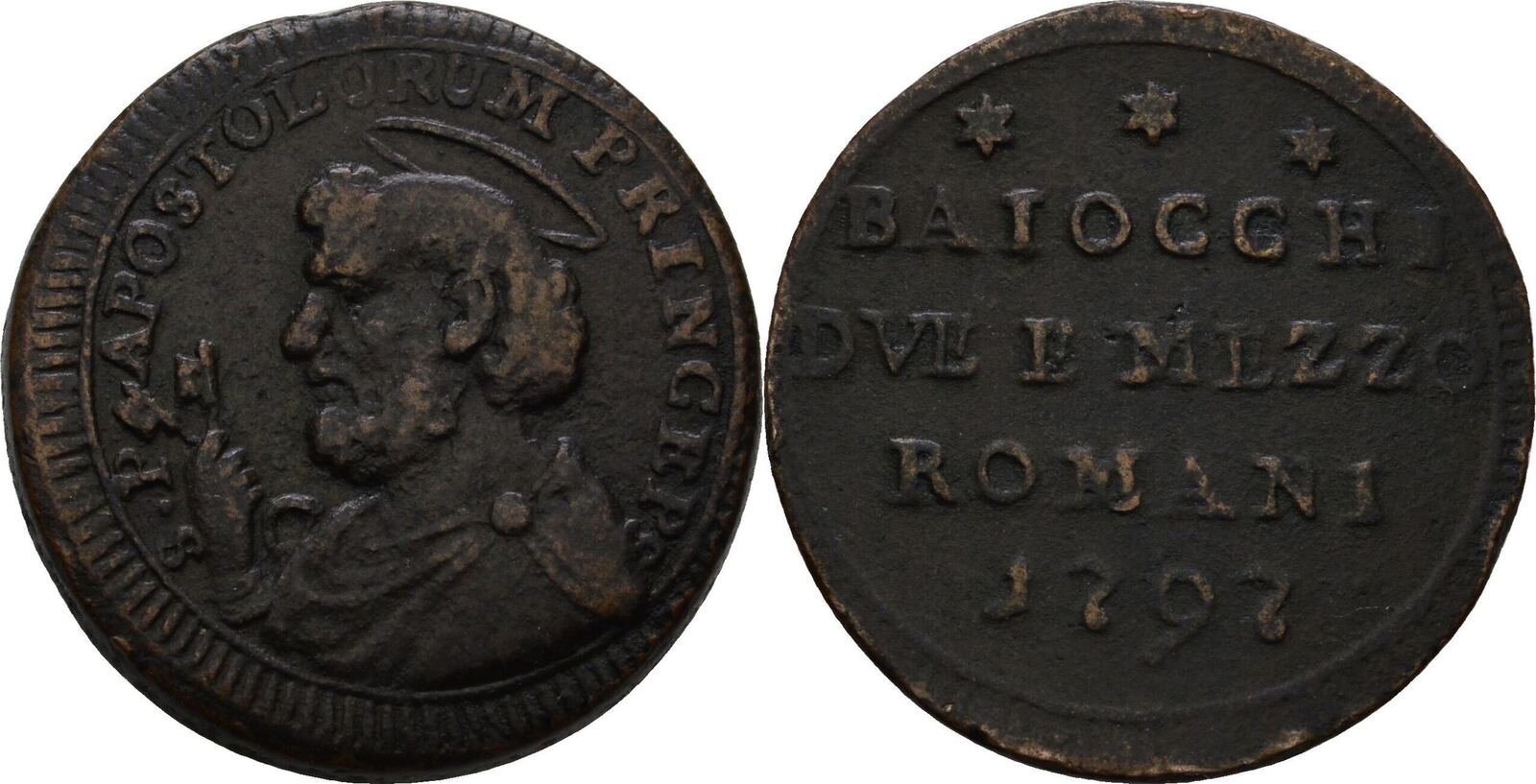 Pièce Rare 5 Baiocchi 1797 - Tête De Madonnine - Cité Du Vatican - Très Rare