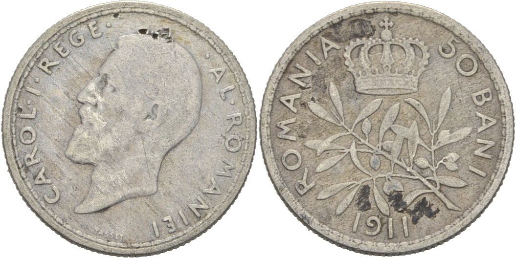 Rumänien 50 Bani 1911 Karl I. f.ss | MA-Shops
